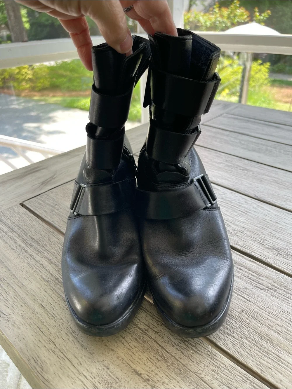 Sorel After Hours Black Leather Wedge  Buckle Straps Boots - Women Size 10